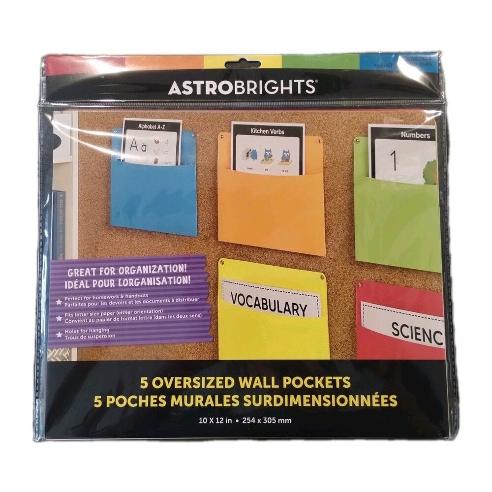 Astrobrights Oversized Wall Pockets, Pack of 5 Folders, Multi-Color - NEW